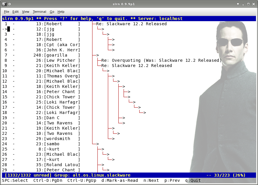 slrn: Viewing the thread tree